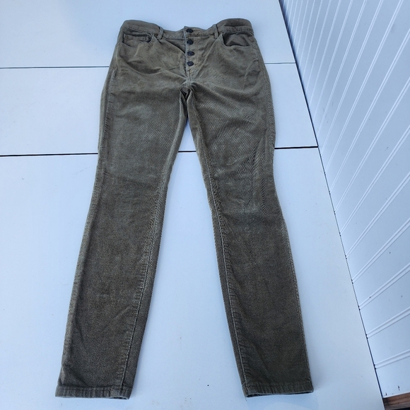Ann Taylor Loft Pants Womens Green Corduroy Button Fly High Rise Skinny Ankle 6 - Picture 1 of 11